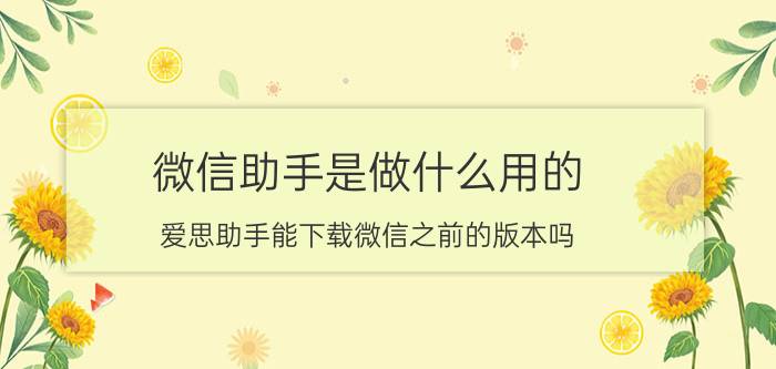 微信助手是做什么用的 爱思助手能下载微信之前的版本吗？